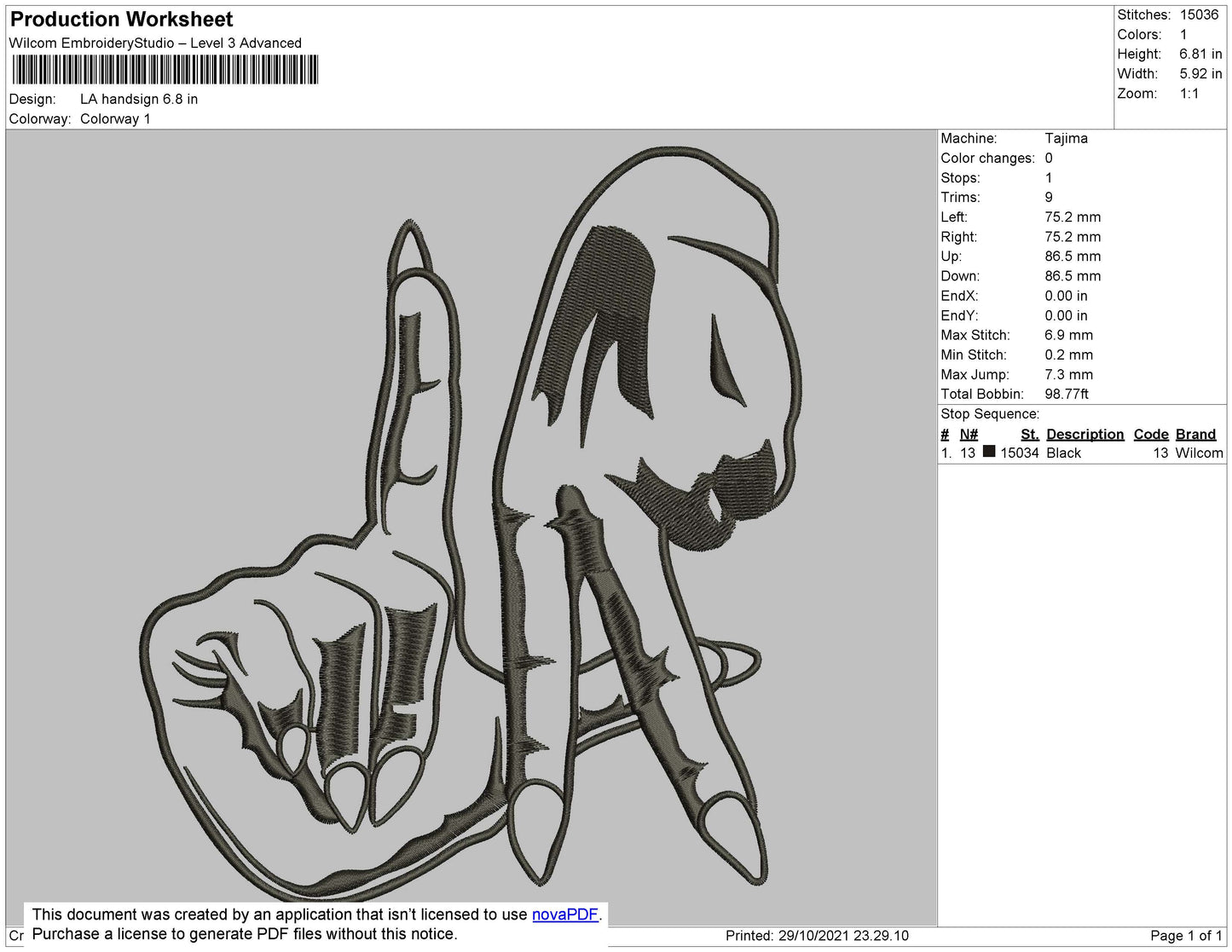 LA Handsign Embroidery File 4 size
