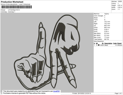 LA Handsign Embroidery File 4 size