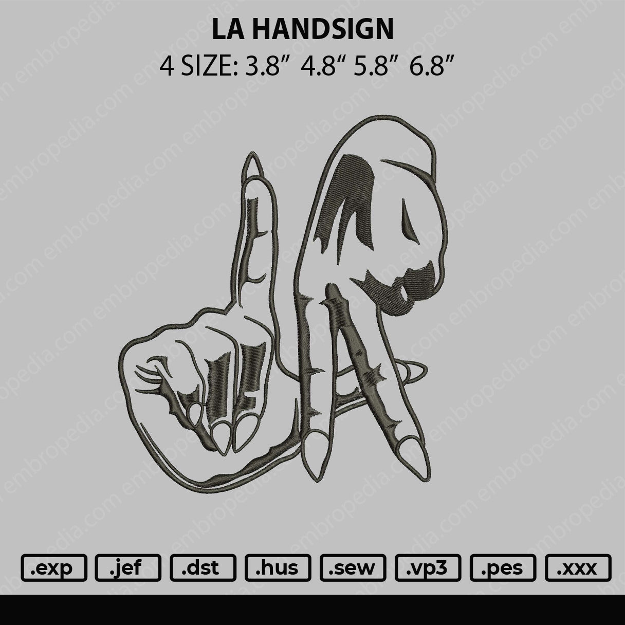 LA Handsign Embroidery File 4 size