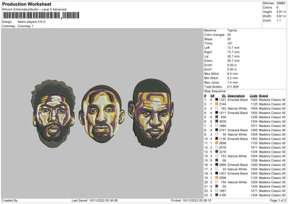 Lakers Player Embroidery File 6 sizes