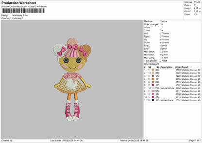 Doll 0408 Embroidery Machine Design File 6 sizes