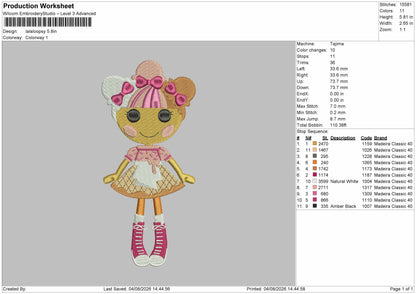 Doll 0408 Embroidery Machine Design File 6 sizes