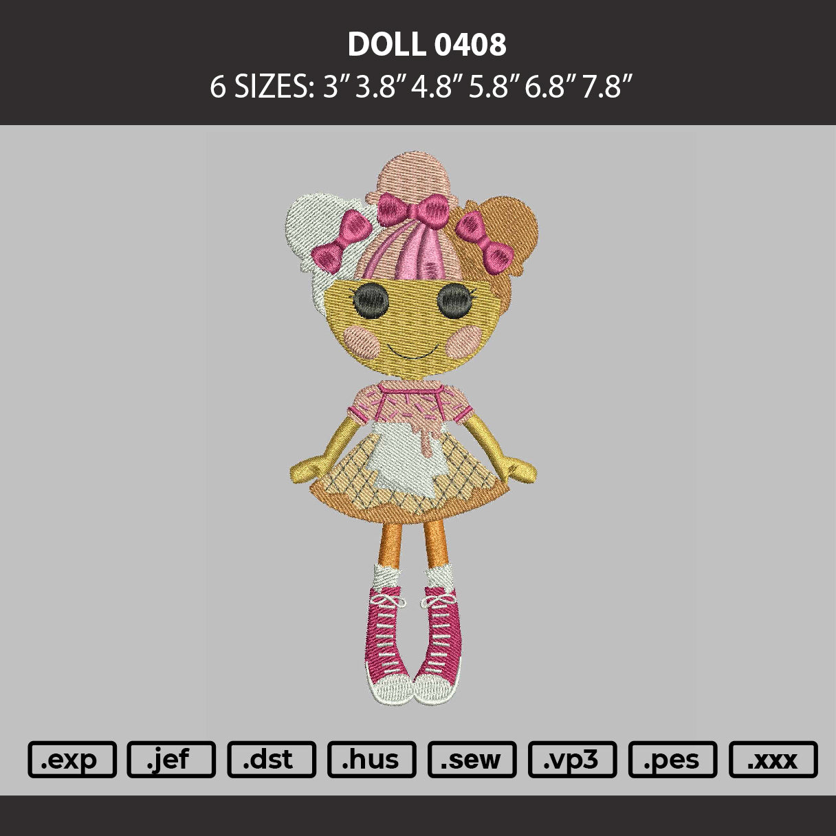 Doll 0408 Embroidery Machine Design File 6 sizes