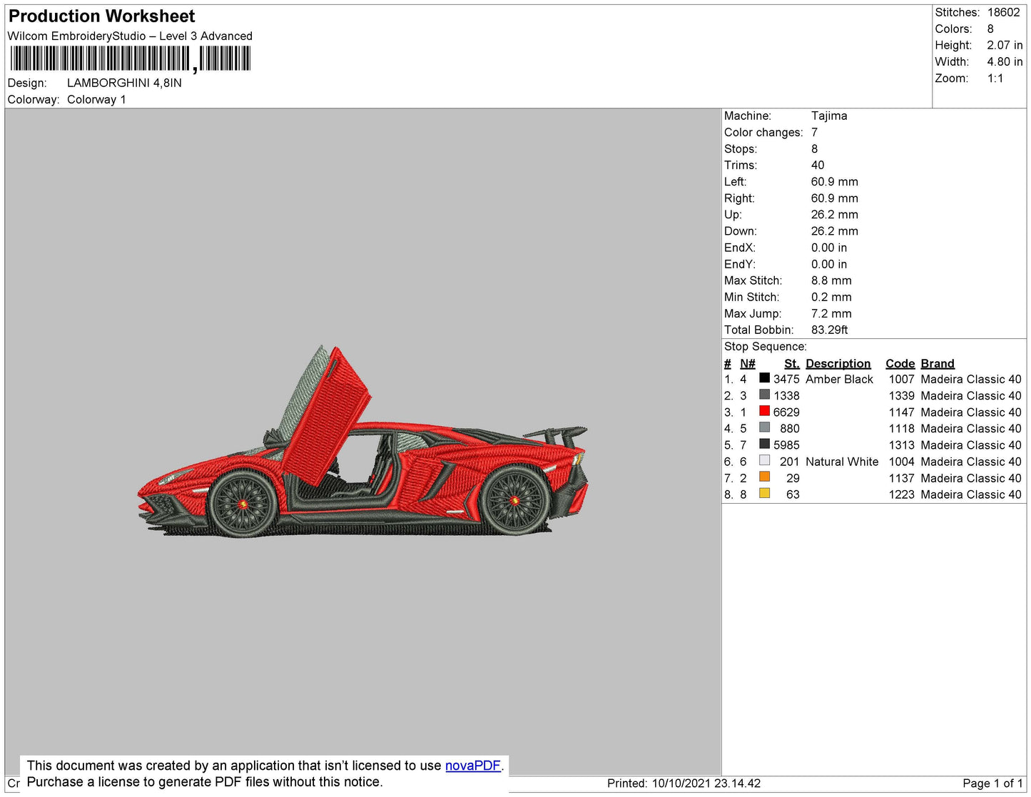 Lamborghini Embroidery File 4 size