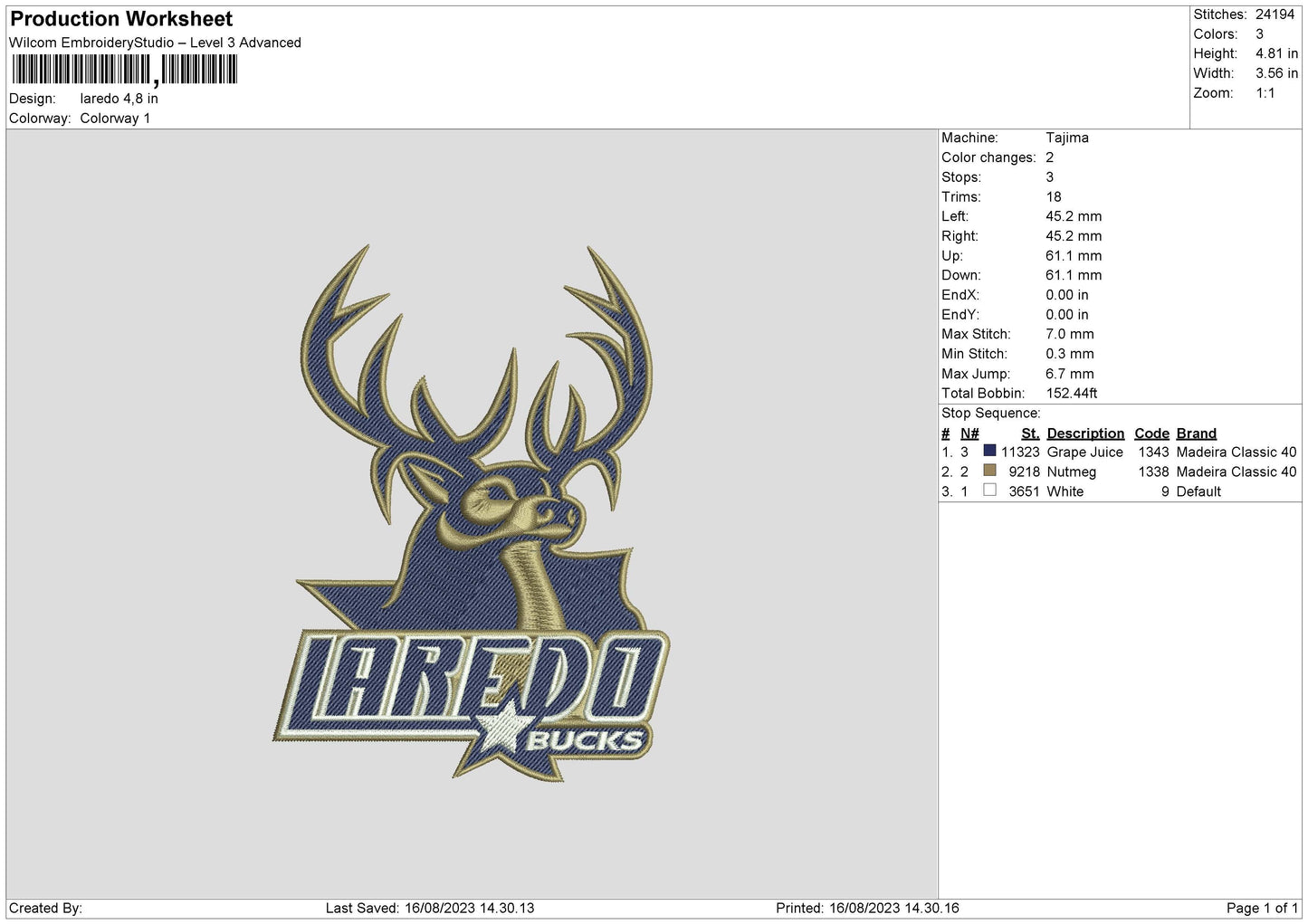 Laredo Embroidery File 6 sizes
