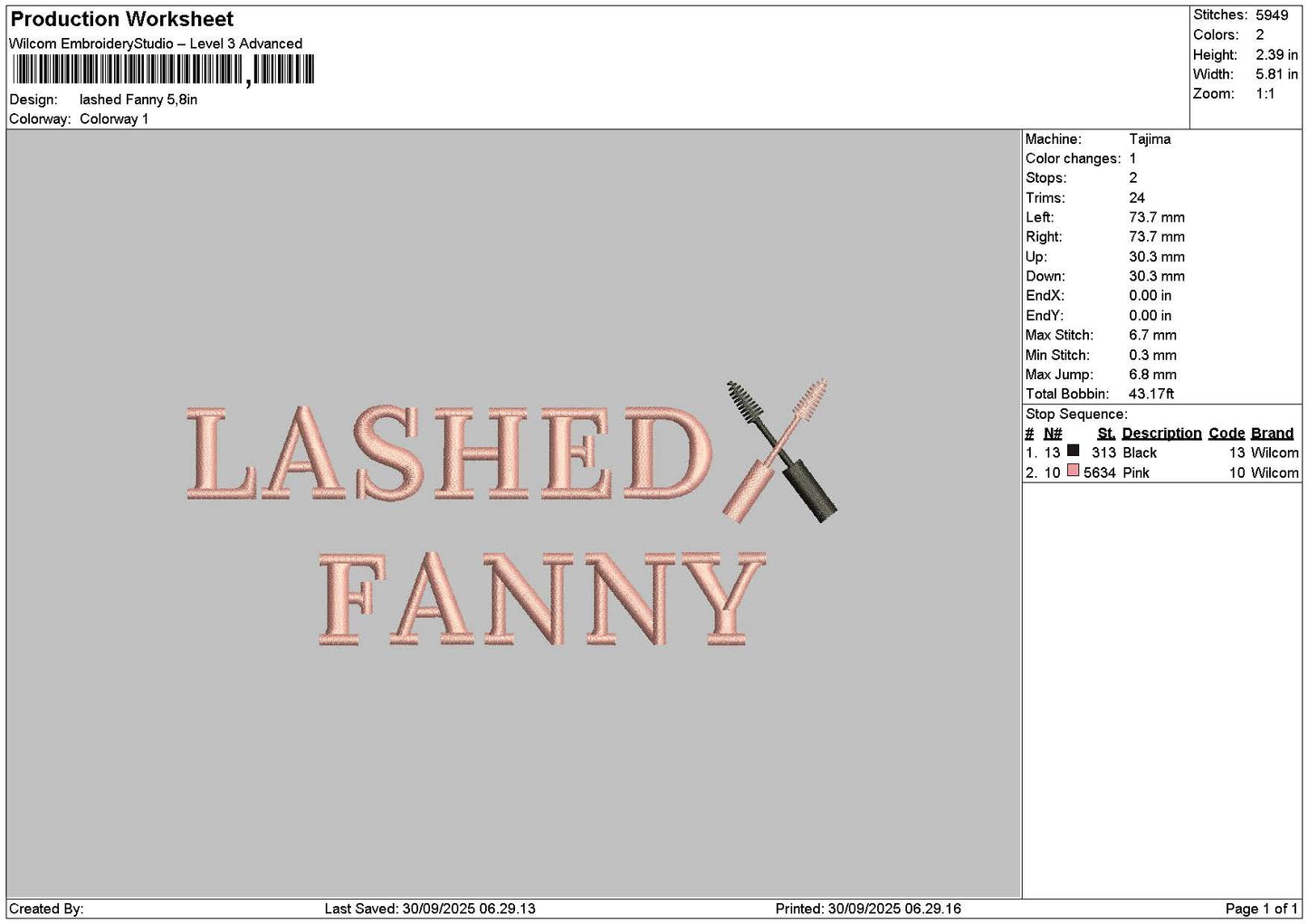 Lashedtext 2909 Embroidery File 6 sizes