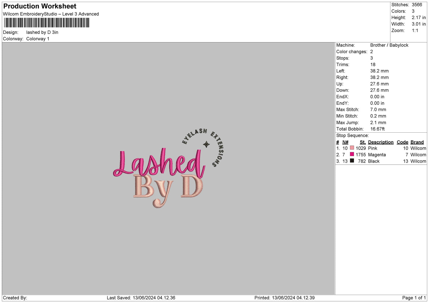 Lashedtext 1306 Embroidery File 6 sizes