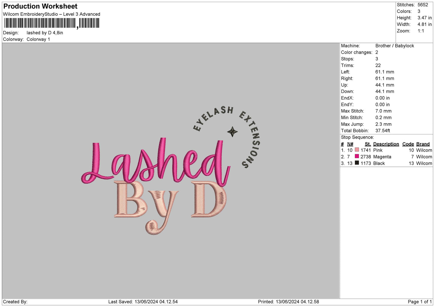 Lashedtext 1306 Embroidery File 6 sizes