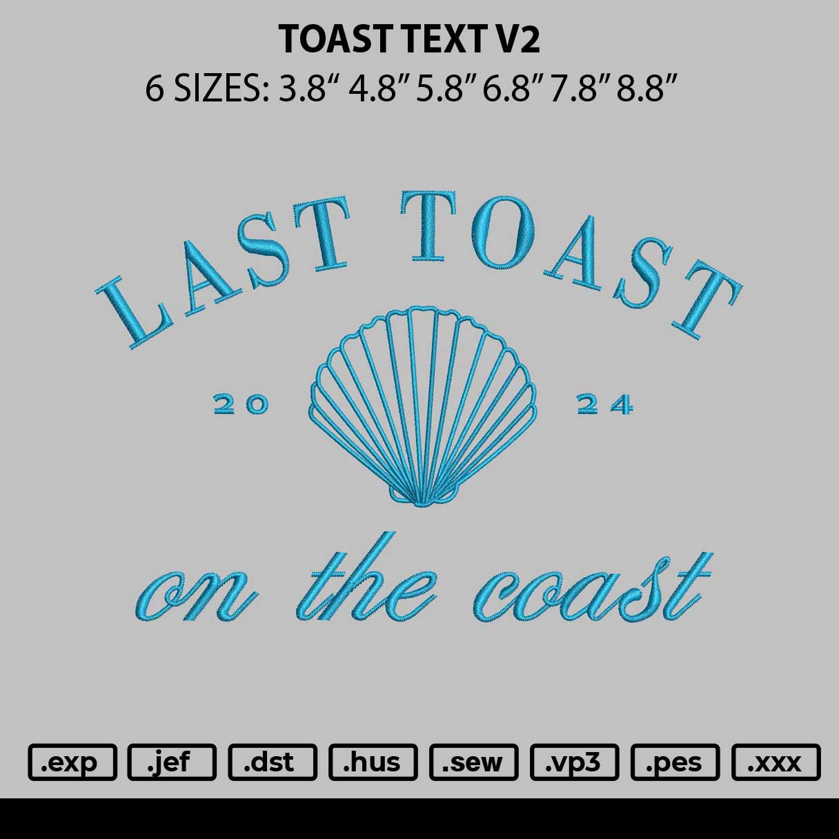 Toast Text V2 Embroidery File 6 sizes
