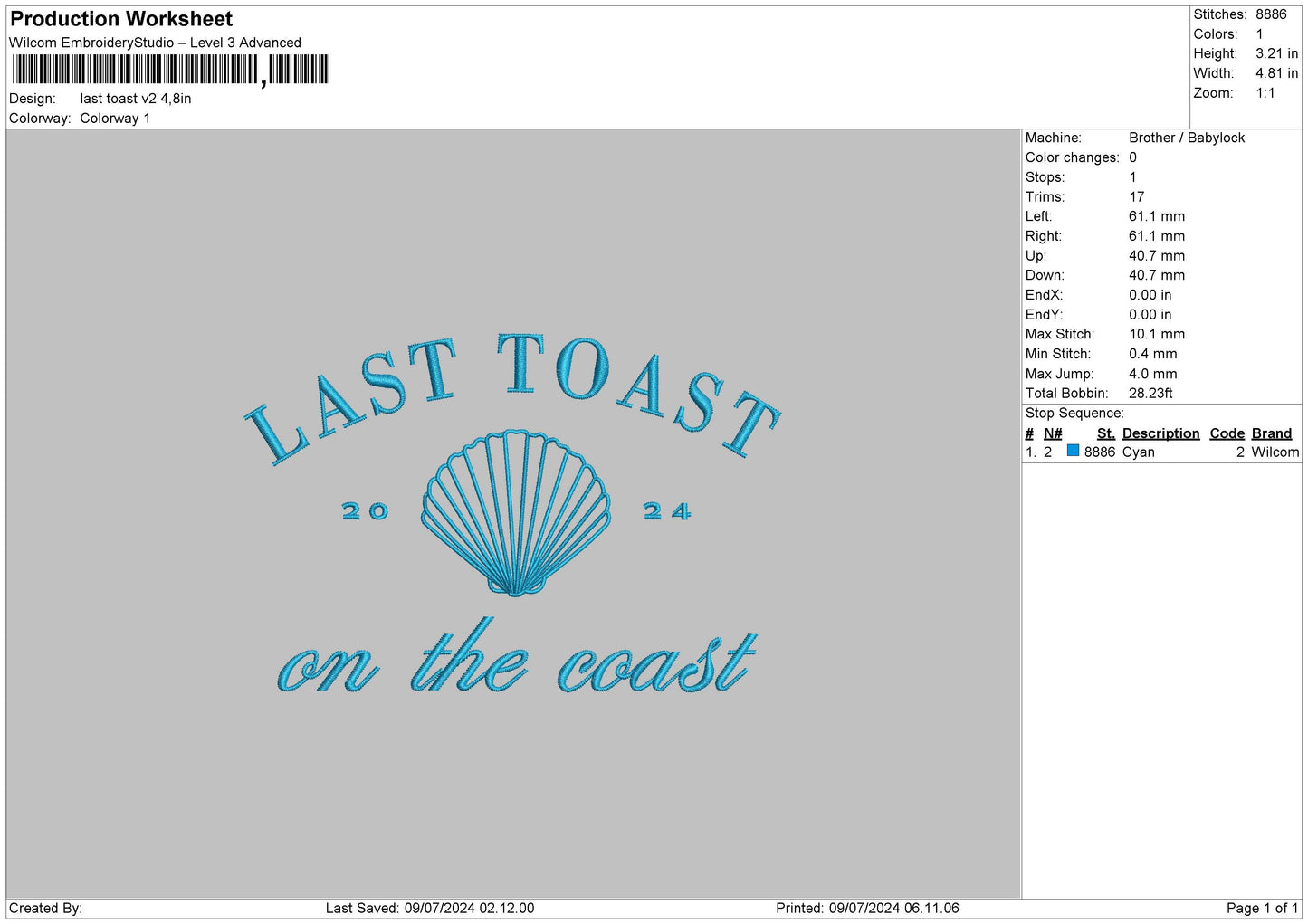 Toast Text V2 Embroidery File 6 sizes