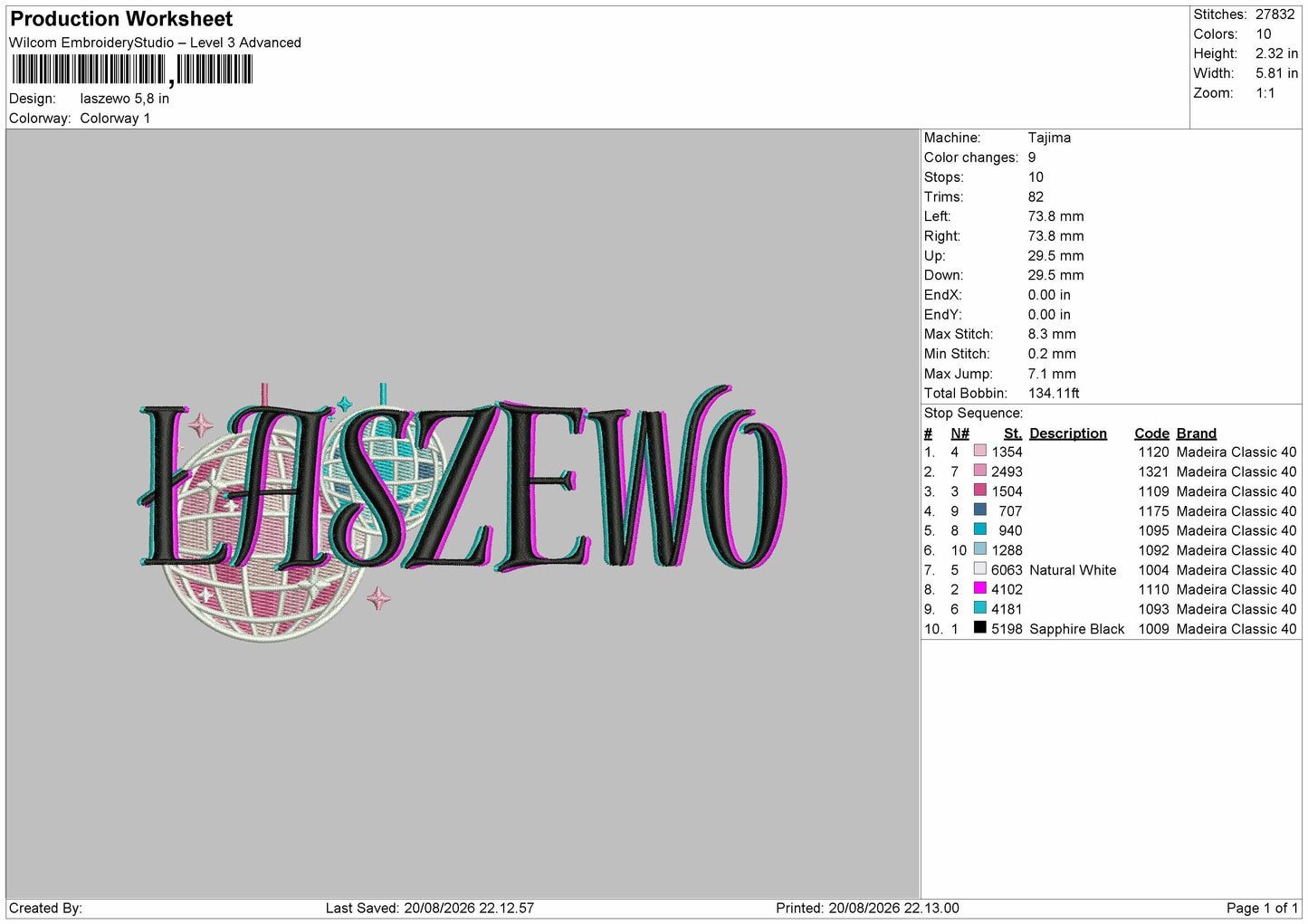 Laszewo Text Embroidery Machine Design File 6 sizes