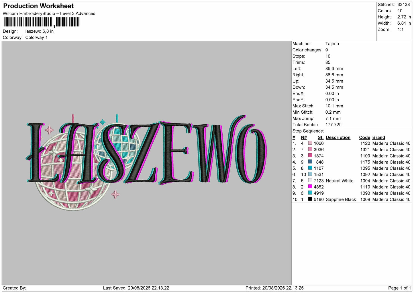 Laszewo Text Embroidery Machine Design File 6 sizes