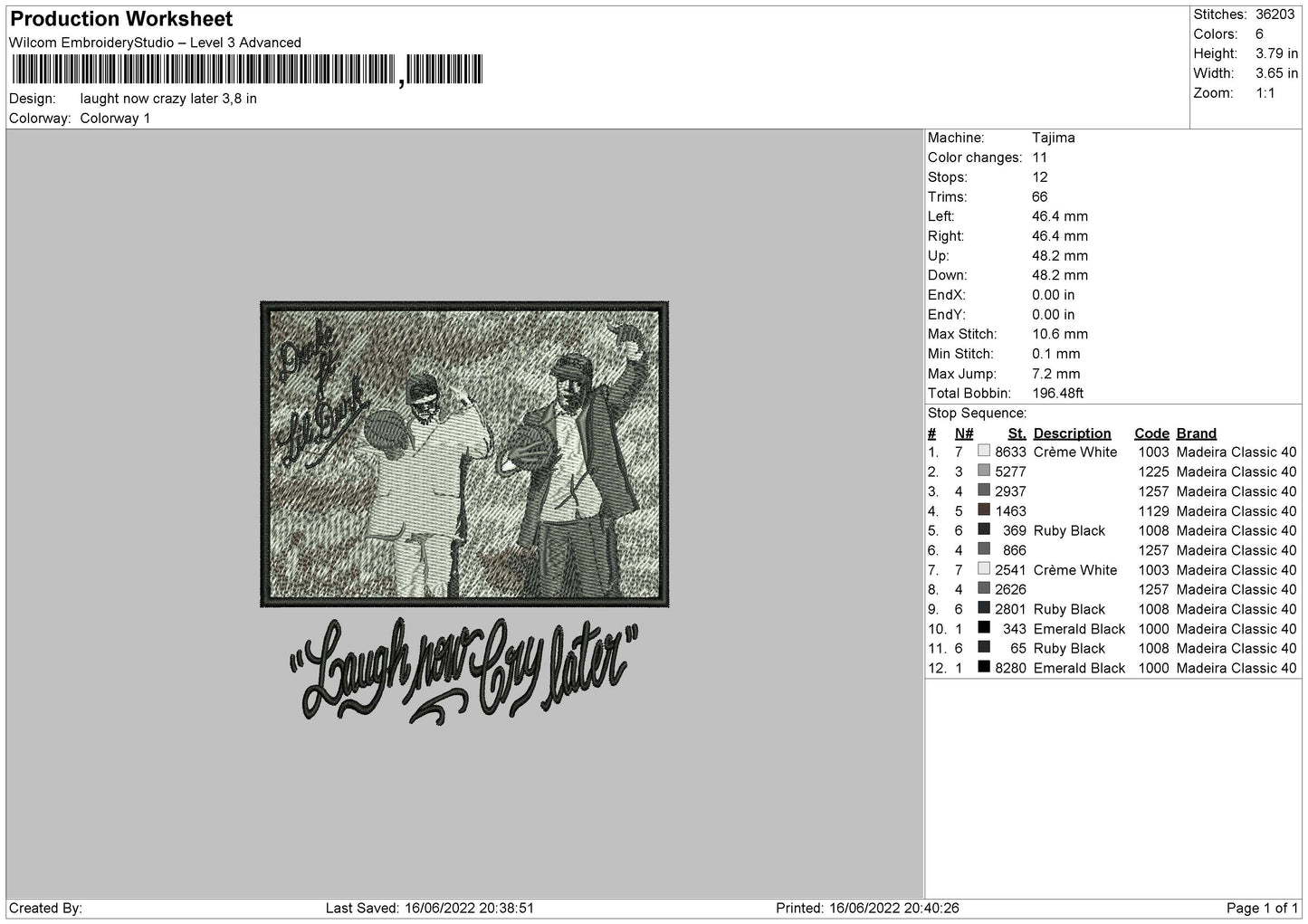 Laugh Now Cry Later Embroidery File 4 size