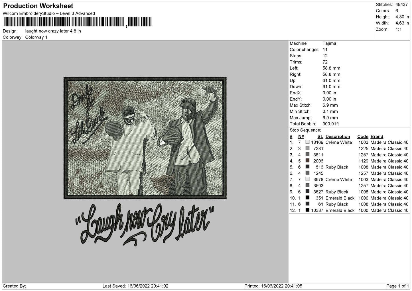 Laugh Now Cry Later Embroidery File 4 size