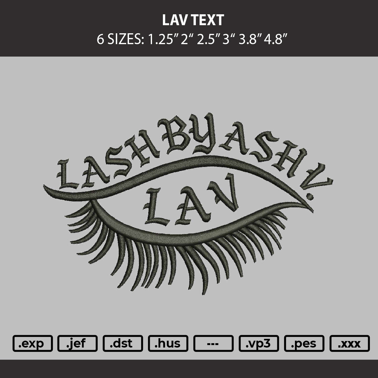 Lav Text Embroidery Machine Design File 6 sizes