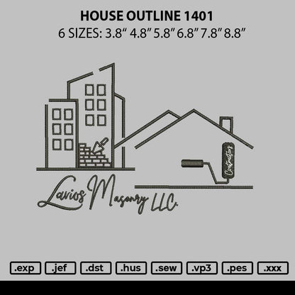 House Outline 1401 Embroidery File 6 sizes