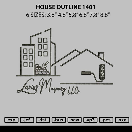 House Outline 1401 Embroidery File 6 sizes