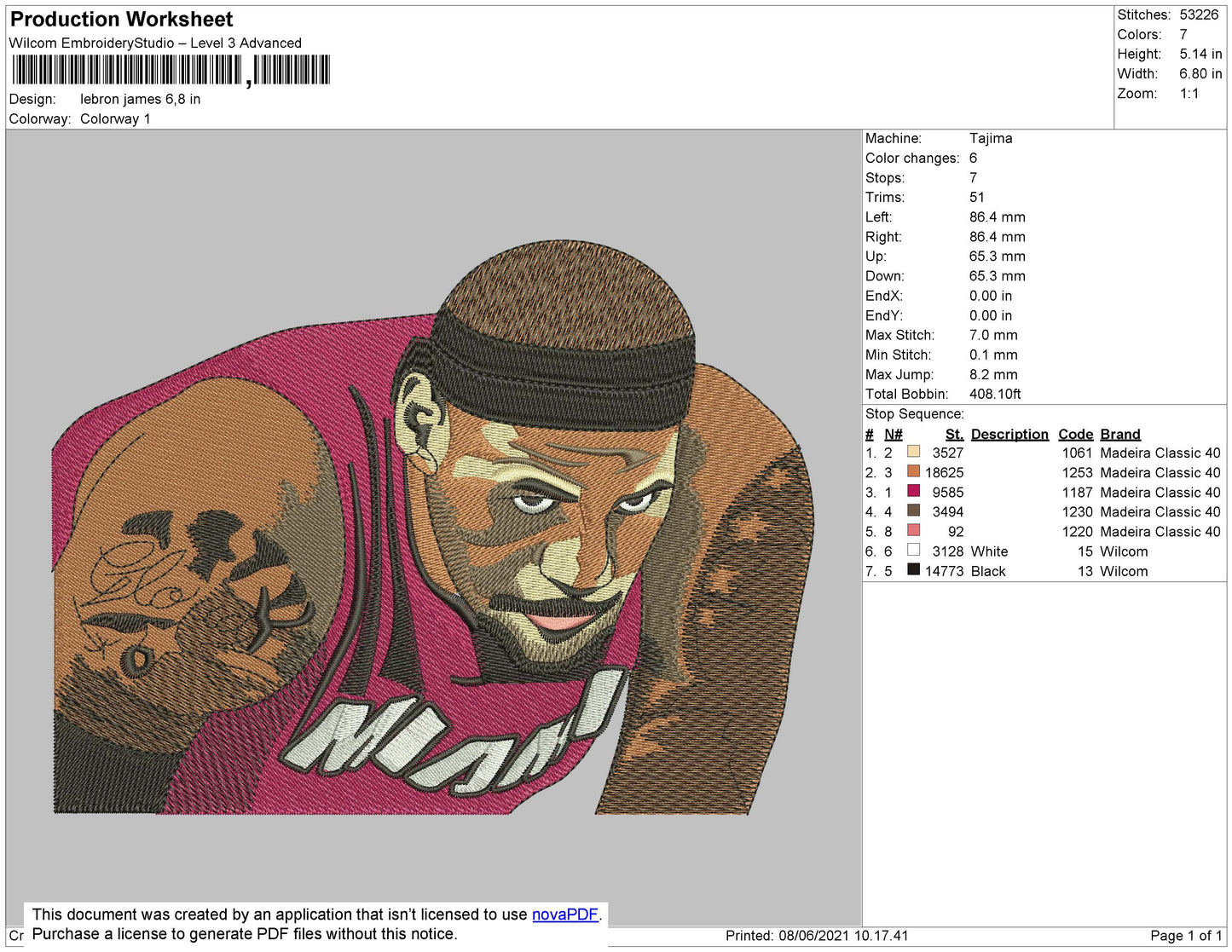 Lebron James Embroidery File 4 size