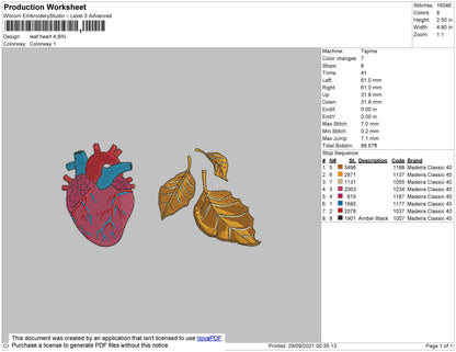 Leaf Heart Embroidery File 4 size