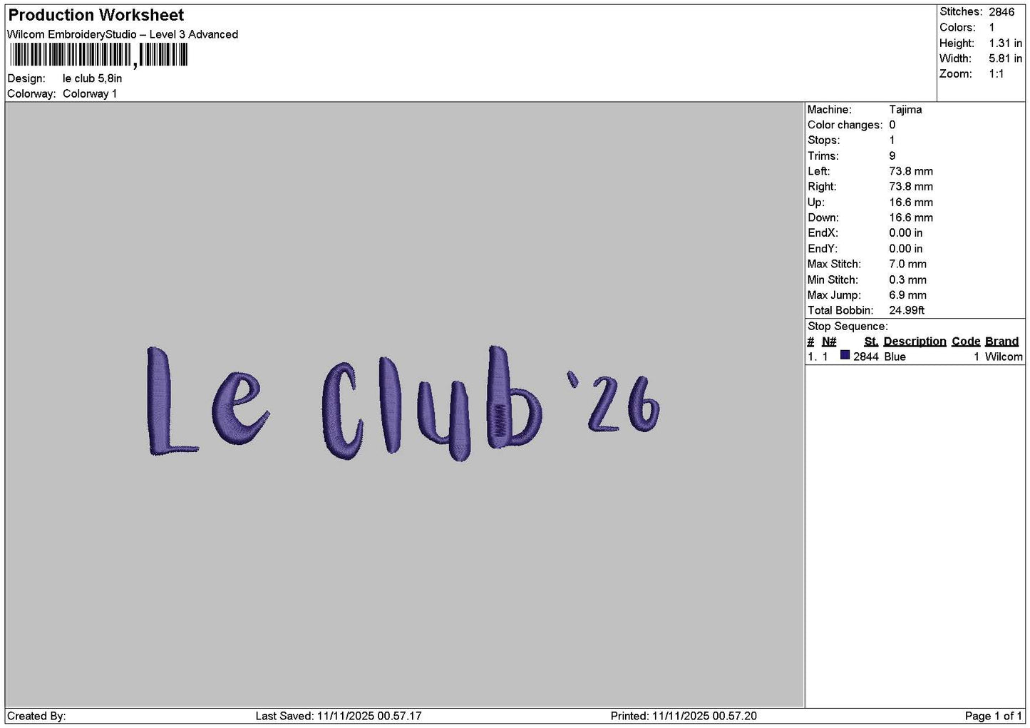 Clubtext 26 Embroidery File 6 sizes