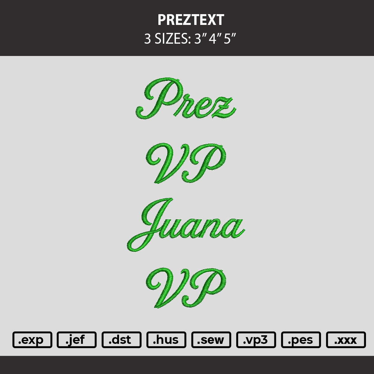 Preztext Embroidery Machine Design File 6 sizes