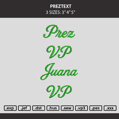 Preztext Embroidery Machine Design File 6 sizes