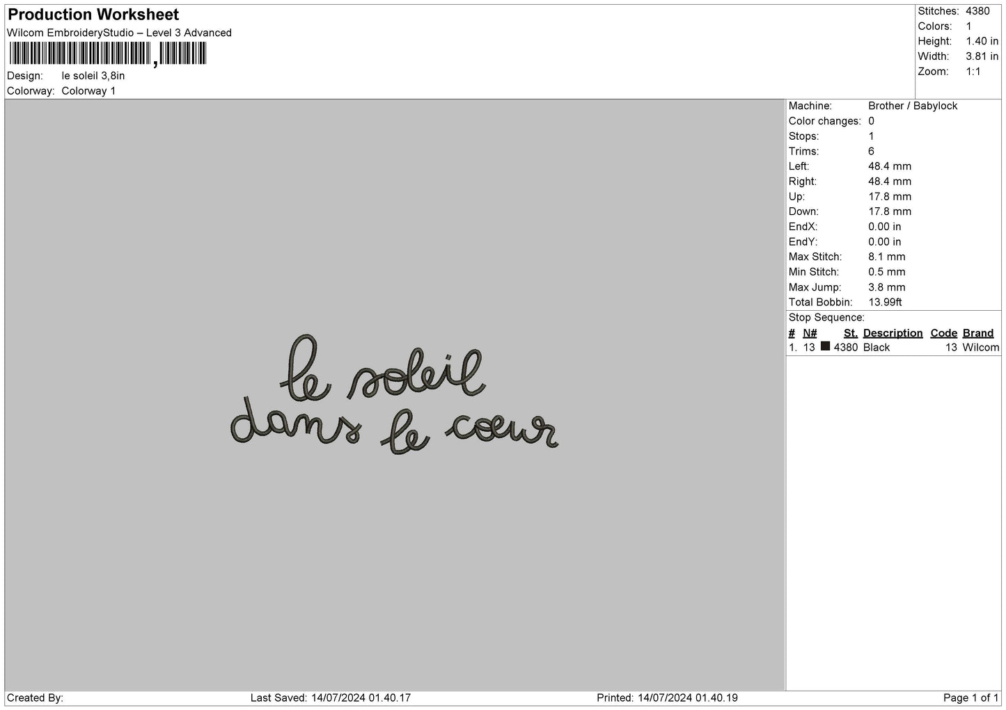Soleiltext Embroidery File 6 sizes