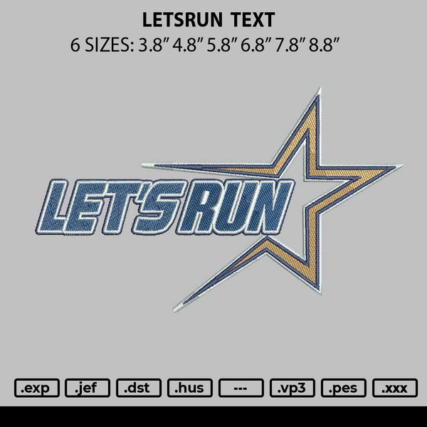 Letsrun Text Embroidery File 6 sizes