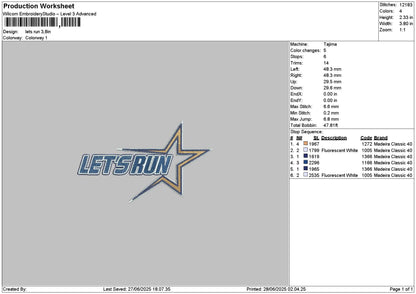 Letsrun Text Embroidery File 6 sizes