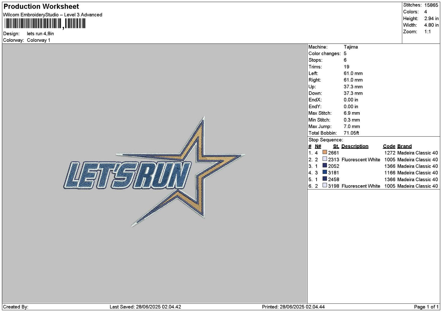 Letsrun Text Embroidery File 6 sizes