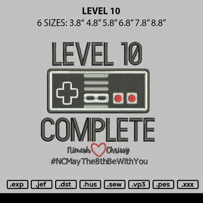 Level 10 Embroidery File 6 sizes