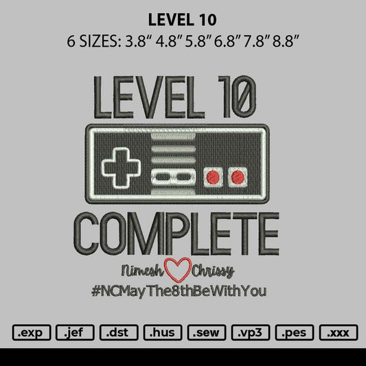Level 10 Embroidery File 6 sizes