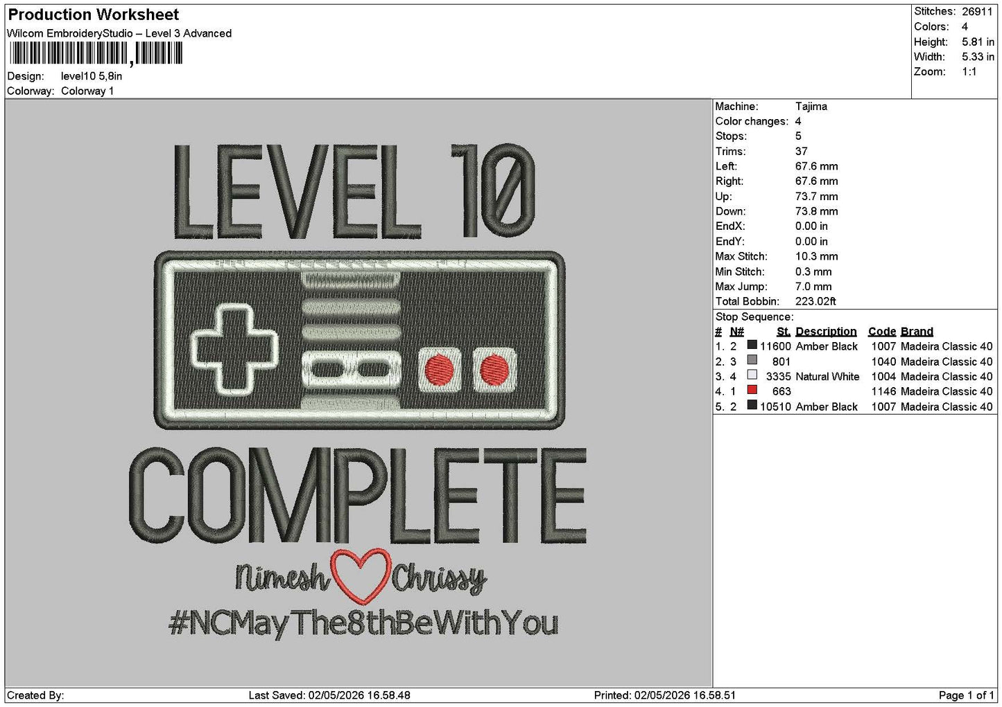 Level 10 Embroidery File 6 sizes