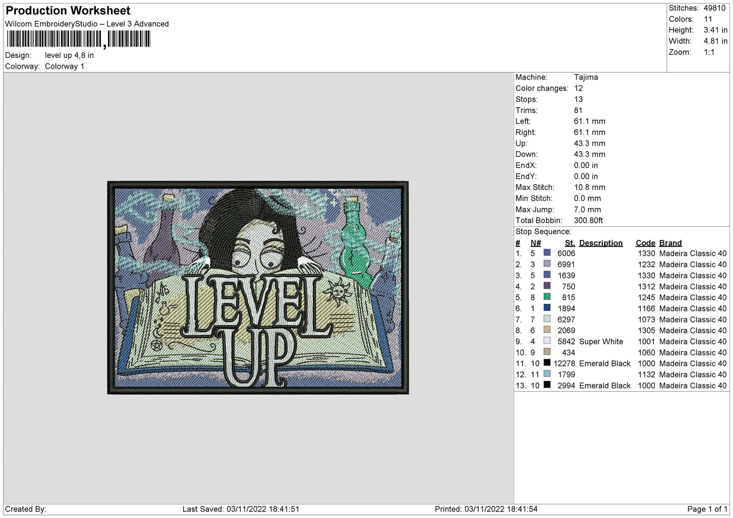 Level Up Embroidery File 6 sizes