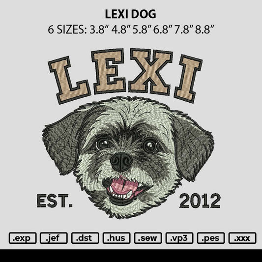 Lexi Dog Embroidery Machine Design File 6 sizes