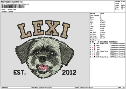 Lexi Dog Embroidery Machine Design File 6 sizes
