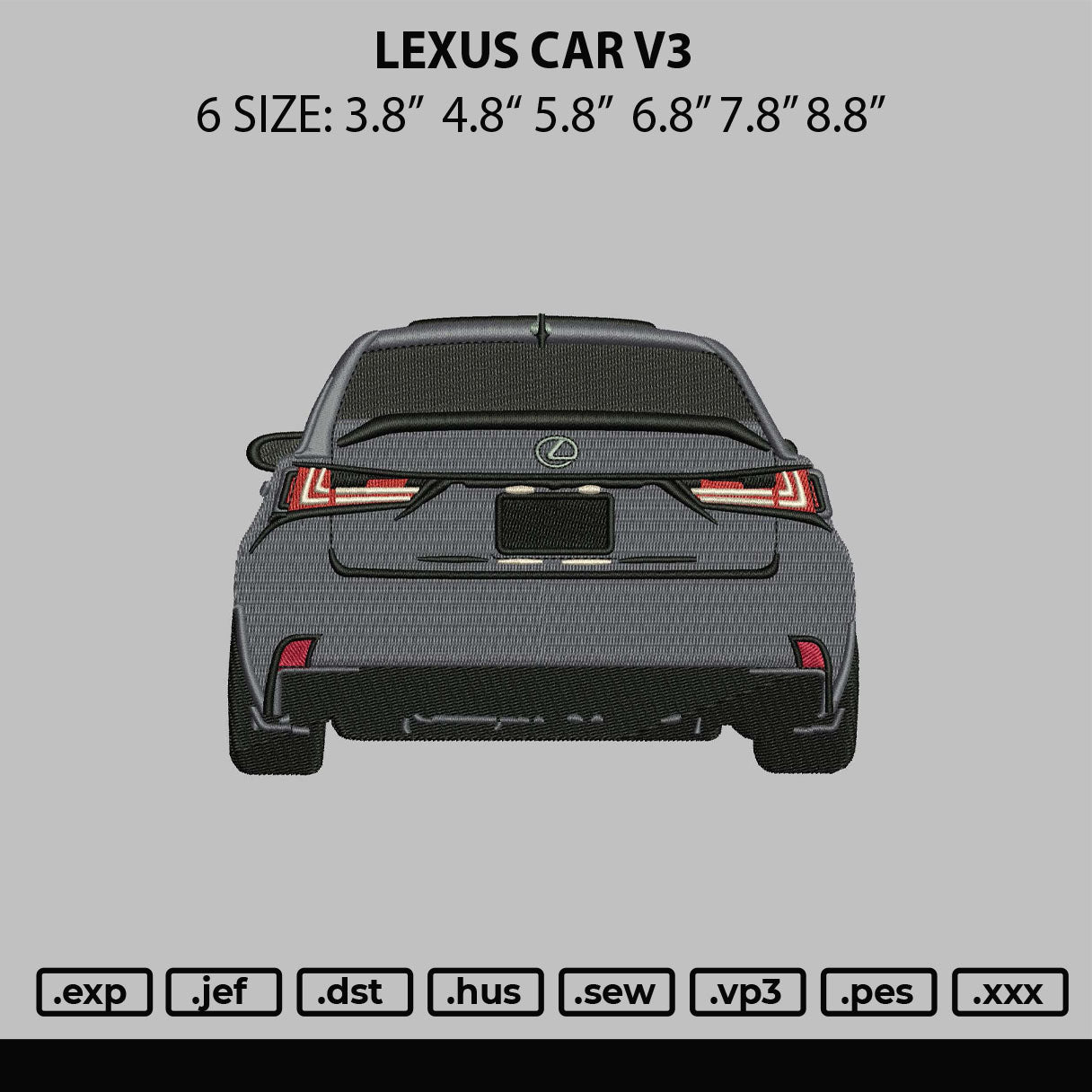 Lexus Car V3 Embroidery File 6 sizes