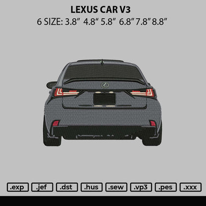 Lexus Car V3 Embroidery File 6 sizes