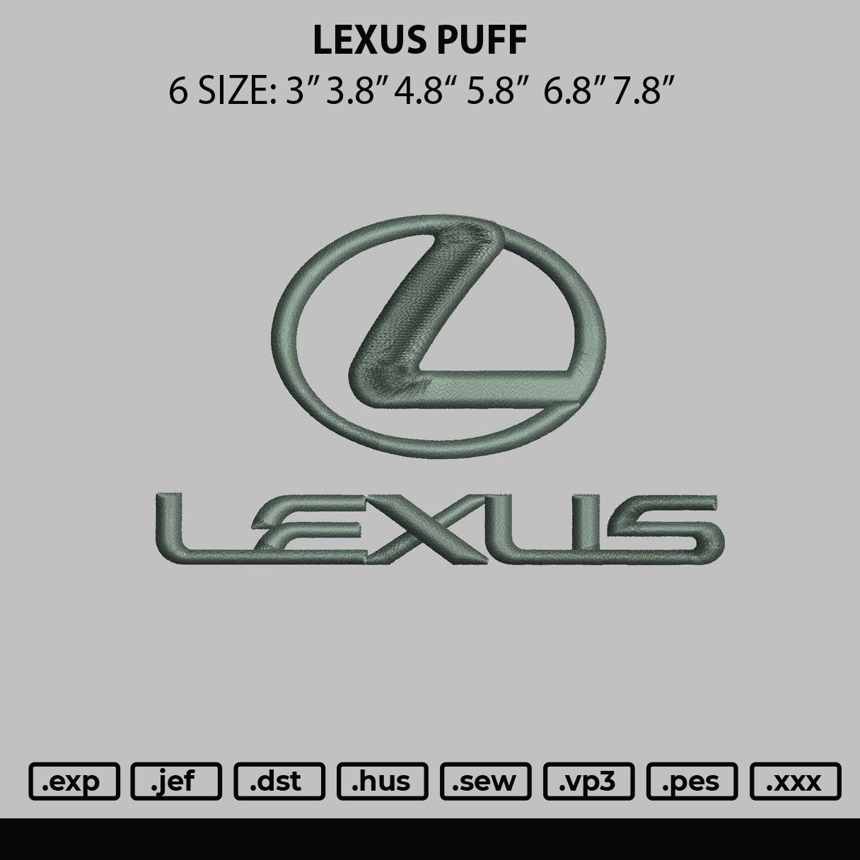 Lexus Puff Embroidery File 6 sizes