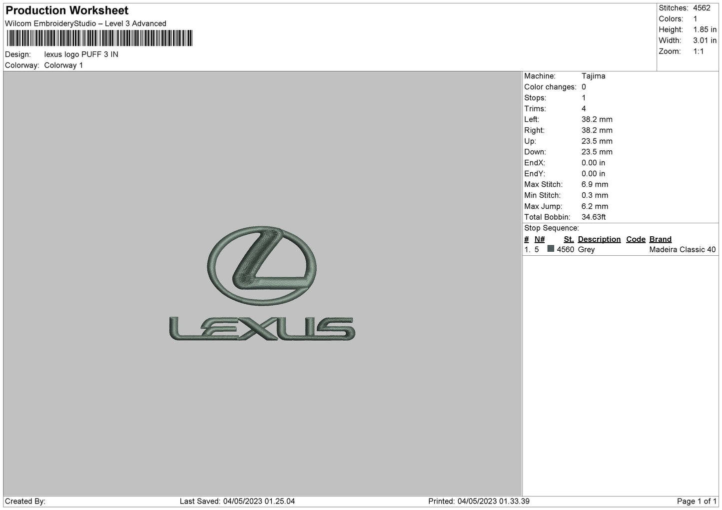 Lexus Puff Embroidery File 6 sizes