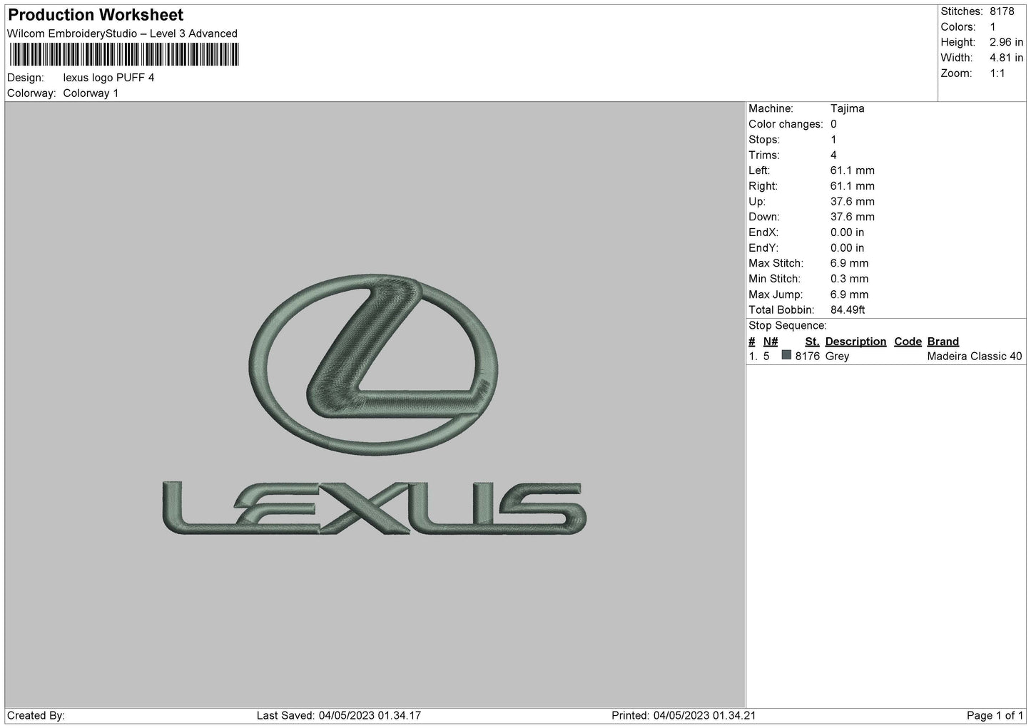 Lexus Puff Embroidery File 6 sizes