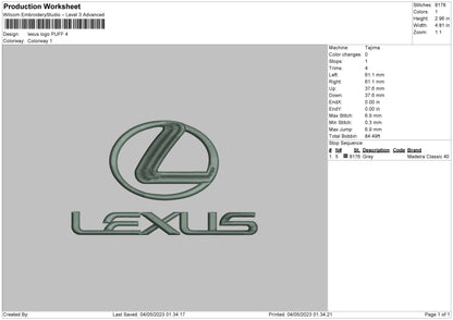 Lexus Puff Embroidery File 6 sizes