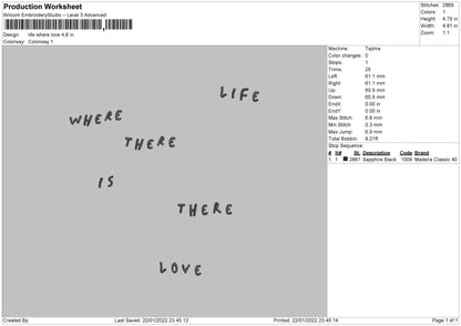 Life Where Love Embroidery FIle 4 size