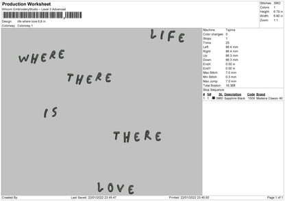 Life Where Love Embroidery FIle 4 size