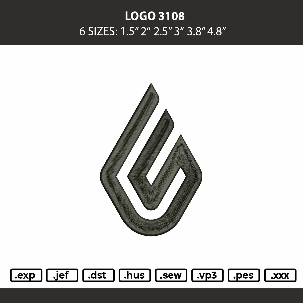 Logo 3108 Embroidery Machine Design File 6 sizes