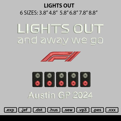 Lights Out Embroidery File 6 sizes