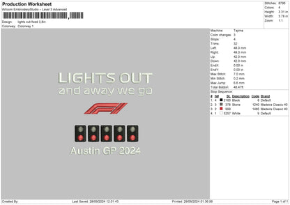 Lights Out Embroidery File 6 sizes