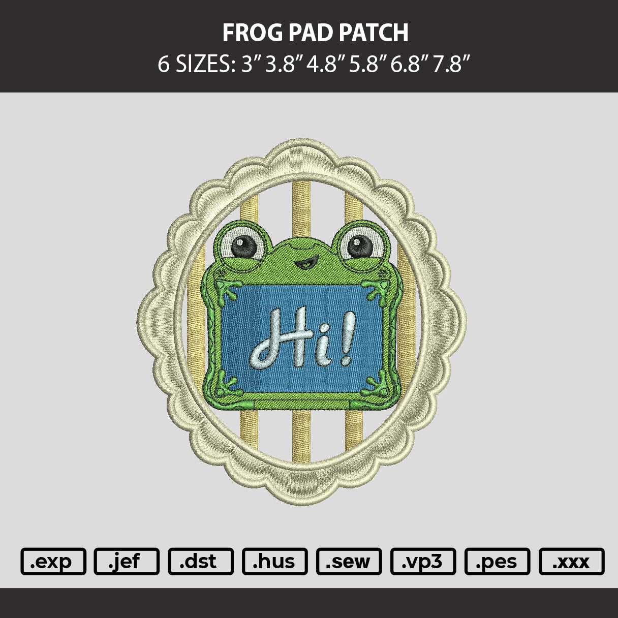 Frog Pad Patch Embroidery Machine Design File 6 sizes