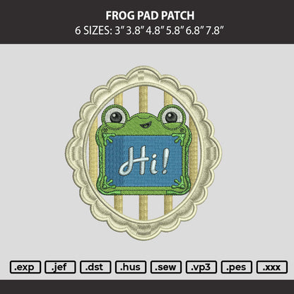 Frog Pad Patch Embroidery Machine Design File 6 sizes