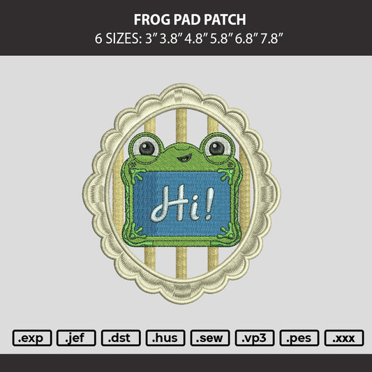 Frog Pad Patch Embroidery Machine Design File 6 sizes